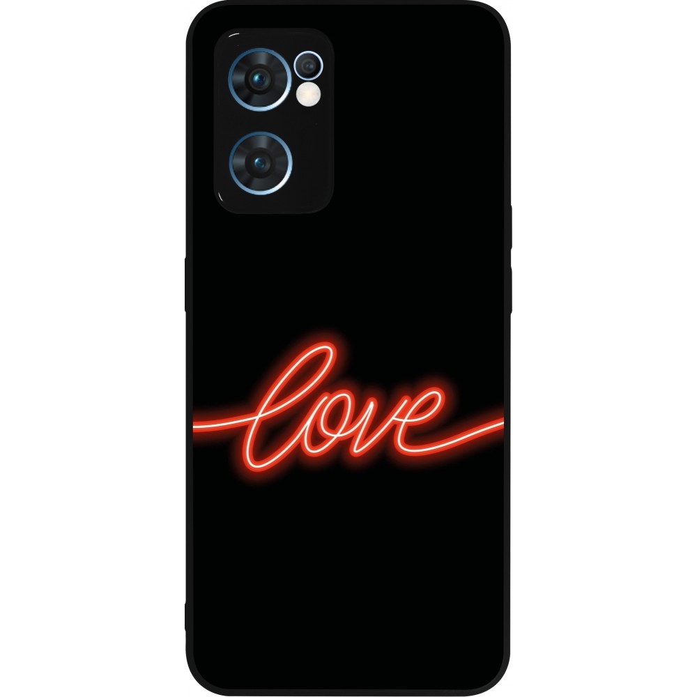 OPPO Reno7 5G Case Hülle - Silikon schwarz Valentine 2023 neon love