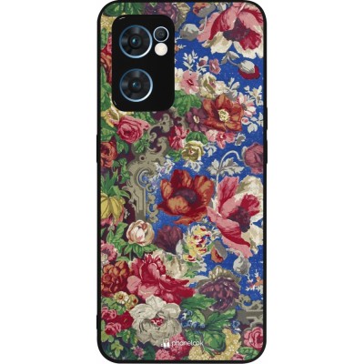 OPPO Reno7 5G Case Hülle - Silikon schwarz Vintage Art Flowers