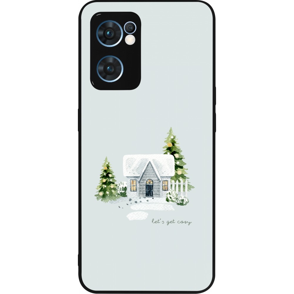 Coque OPPO Reno7 5G - Silicone rigide noir Winter 25 Cosy House