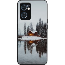 Coque OPPO Reno7 5G - Silicone rigide noir Winter 25 Winter house forest afternoon