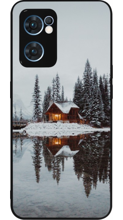 Coque OPPO Reno7 5G - Silicone rigide noir Winter 25 Winter house forest afternoon