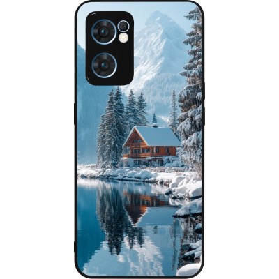 Coque OPPO Reno7 5G - Silicone rigide noir Winter 25 Winter house forest day