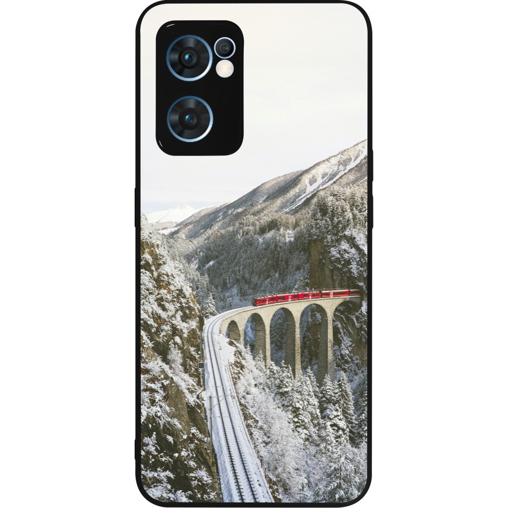 Coque OPPO Reno7 5G - Silicone rigide noir Winter 25 Winter polar express
