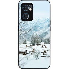 Coque OPPO Reno7 5G - Silicone rigide noir Winter 25 Winter snowy landscape