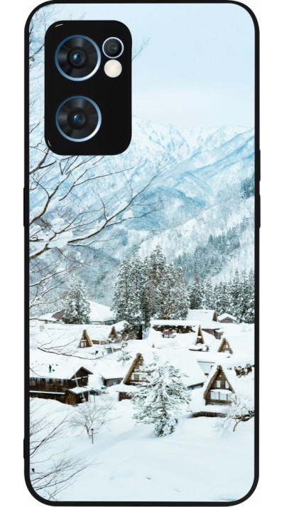 Coque OPPO Reno7 5G - Silicone rigide noir Winter 25 Winter snowy landscape