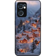 Coque OPPO Reno7 5G - Silicone rigide noir Winter 25 Winter snowy village