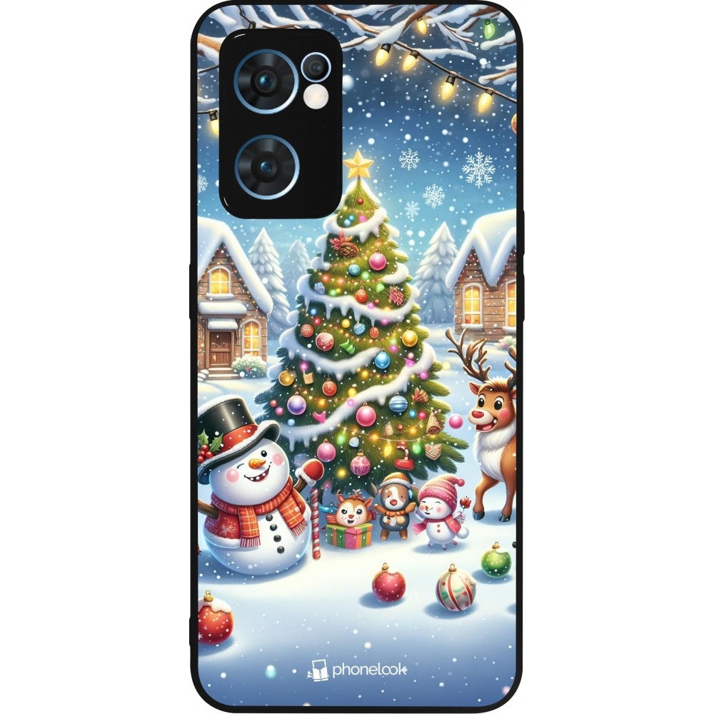 OPPO Reno7 5G Case Hülle - Silikon schwarz Weihnachten 2023 Schneemann und Tannenbaum