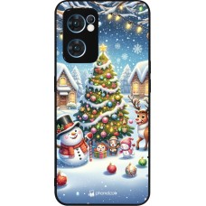 OPPO Reno7 5G Case Hülle - Silikon schwarz Weihnachten 2023 Schneemann und Tannenbaum