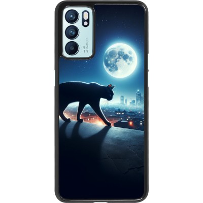 Coque OPPO Reno6 5G - Chat noir sous la pleine lune