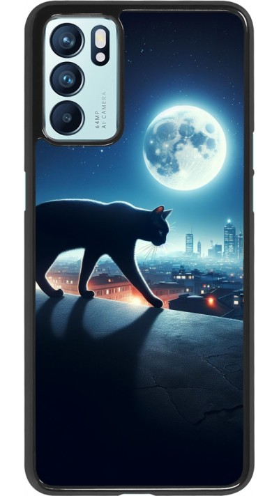 Coque OPPO Reno6 5G - Chat noir sous la pleine lune