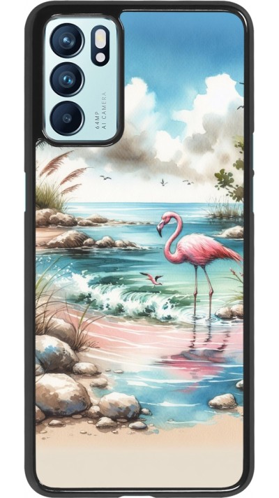 Coque OPPO Reno6 5G - Flamant rose aquarelle