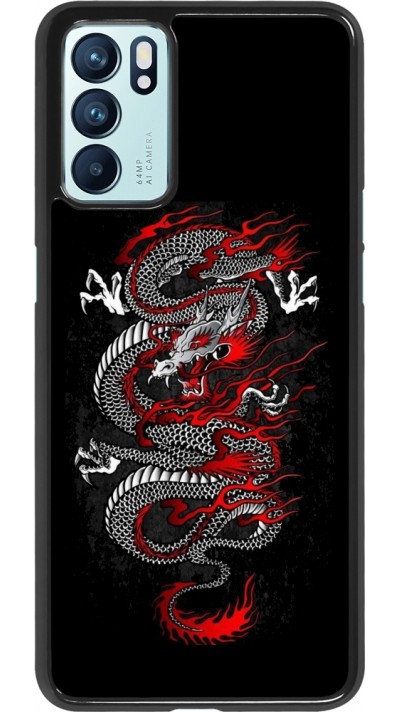 Coque OPPO Reno6 5G - Japanese style Dragon Tattoo Red Black