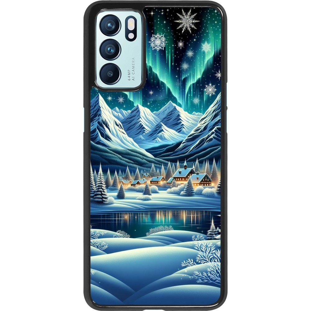OPPO Reno6 5G Case Hülle - Verschneites Bergdorf am See in der Nacht