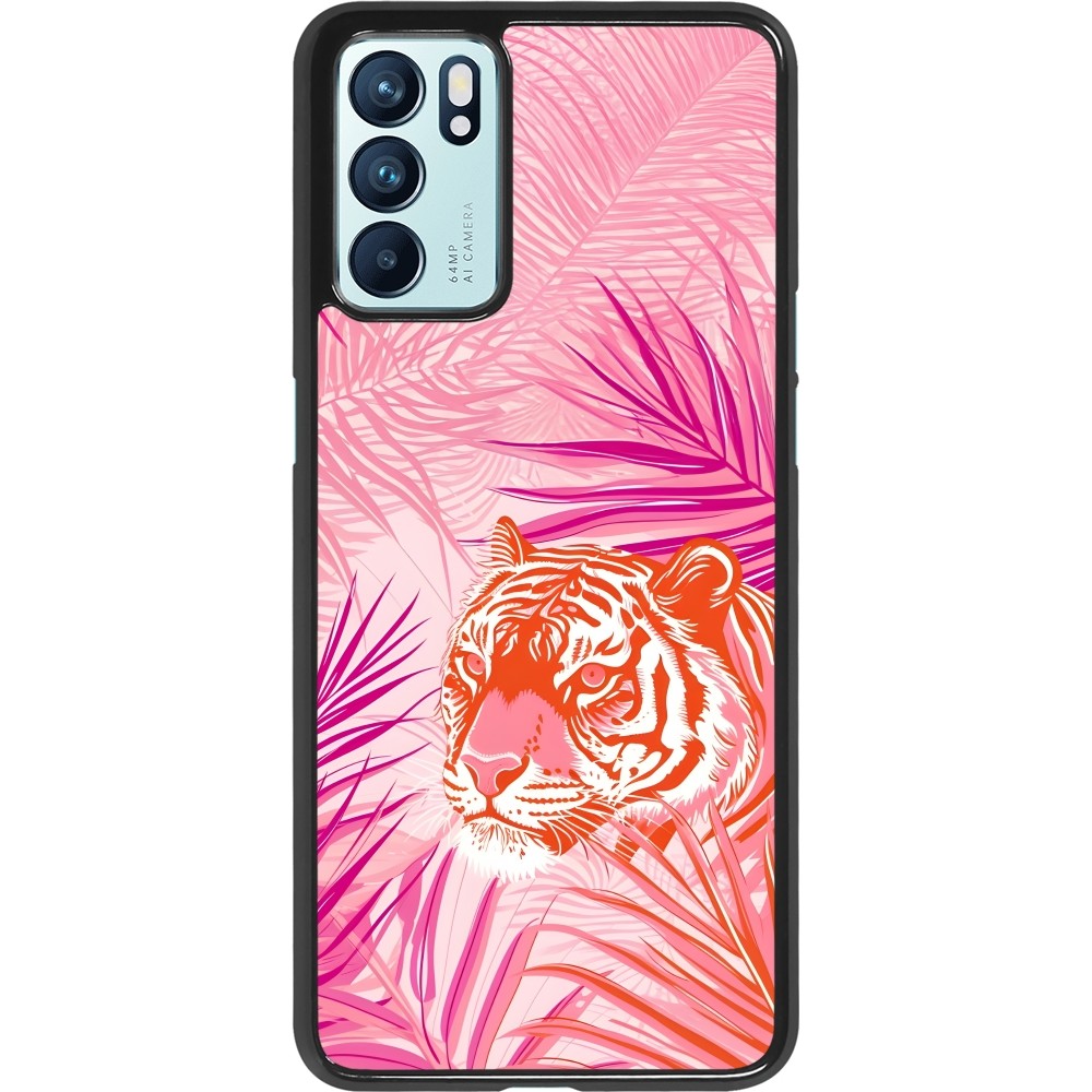 OPPO Reno6 5G Case Hülle - Tiger Palmen rosa