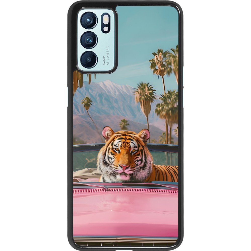 OPPO Reno6 5G Case Hülle - Tiger Auto rosa