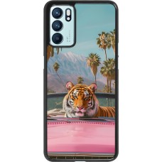 OPPO Reno6 5G Case Hülle - Tiger Auto rosa