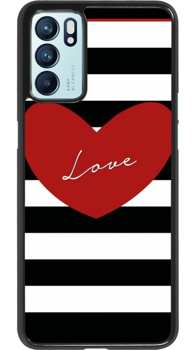Coque Oppo Reno6 5G - Valentine 2023 heart black and white lines