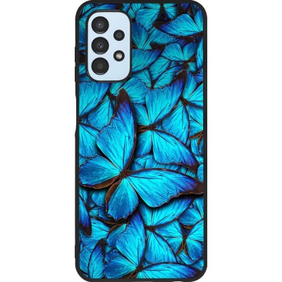 Coque Samsung Galaxy A13 5G - Silicone rigide noir Papillon bleu