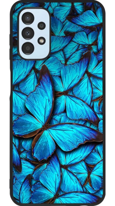Coque Samsung Galaxy A13 5G - Silicone rigide noir Papillon bleu