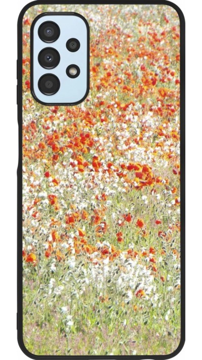 Coque Samsung Galaxy A13 5G - Silicone rigide noir Petites fleurs peinture