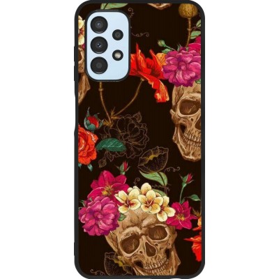 Hülle Samsung Galaxy A13 5G - Silikon schwarz Skulls and flowers