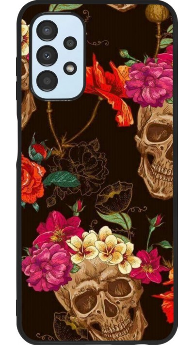 Coque Samsung Galaxy A13 5G - Silicone rigide noir Skulls and flowers