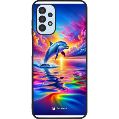 Coque Samsung Galaxy A13 5G - Silicone rigide noir Dauphin arc-en-ciel heureux