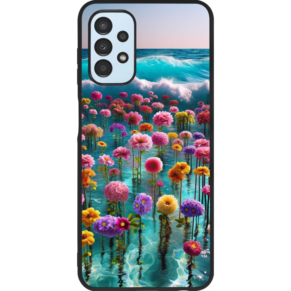 Coque Samsung Galaxy A13 5G - Silicone rigide noir Flower sea waves