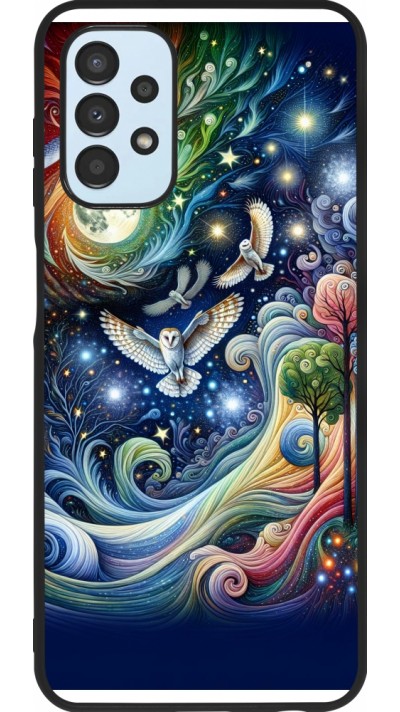 Coque Samsung Galaxy A13 5G - Silicone rigide noir hibou volant floral