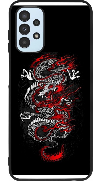 Coque Samsung Galaxy A13 5G - Silicone rigide noir Japanese style Dragon Tattoo Red Black