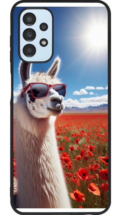 Coque Samsung Galaxy A13 5G - Silicone rigide noir Lama Chic en Coquelicot