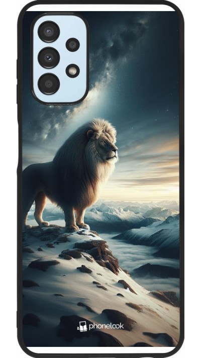 Coque Samsung Galaxy A13 5G - Silicone rigide noir Le lion blanc