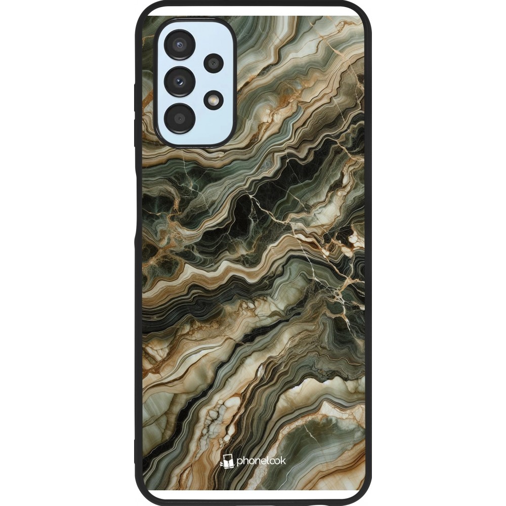 Coque Samsung Galaxy A13 5G - Silicone rigide noir Marbre Olive