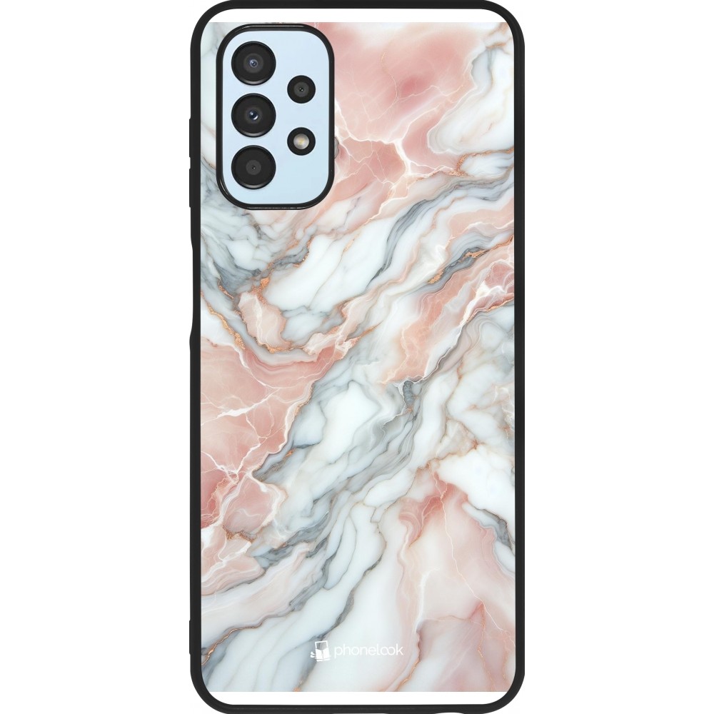 Coque Samsung Galaxy A13 5G - Silicone rigide noir Marbre Rose Lumineux