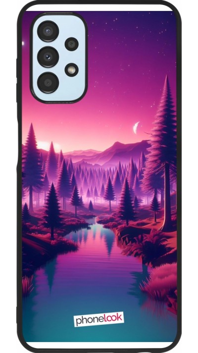 Coque Samsung Galaxy A13 5G - Silicone rigide noir Paysage Violet-Rose