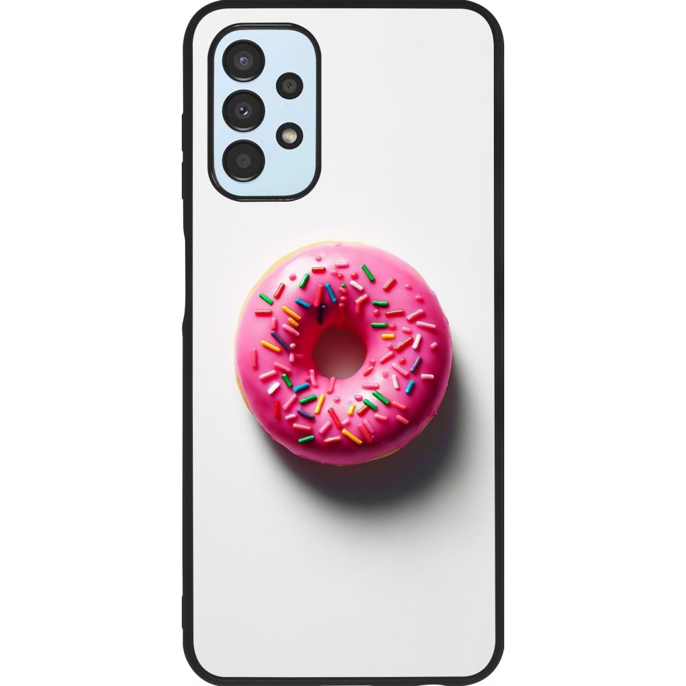 Samsung Galaxy A13 5G Case Hülle - Silikon schwarz Weisser Hintergrund, pinker Donut