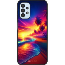 Coque Samsung Galaxy A13 5G - Silicone rigide noir Plage coucher soleil flashy