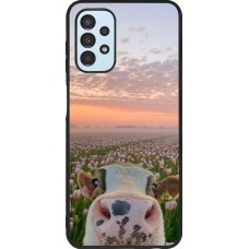 Coque Samsung Galaxy A13 5G - Silicone rigide noir Cow with tulips Spring 2026
