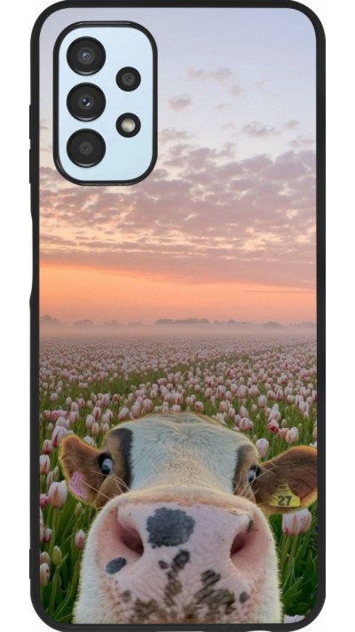 Samsung Galaxy A13 5G Case Hülle - Silikon schwarz Cow with tulips Spring 2026