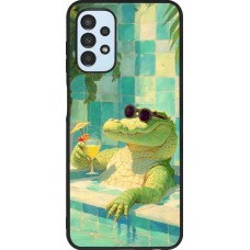 Coque Samsung Galaxy A13 5G - Silicone rigide noir Crocodile in the swimming pool Summer 2026