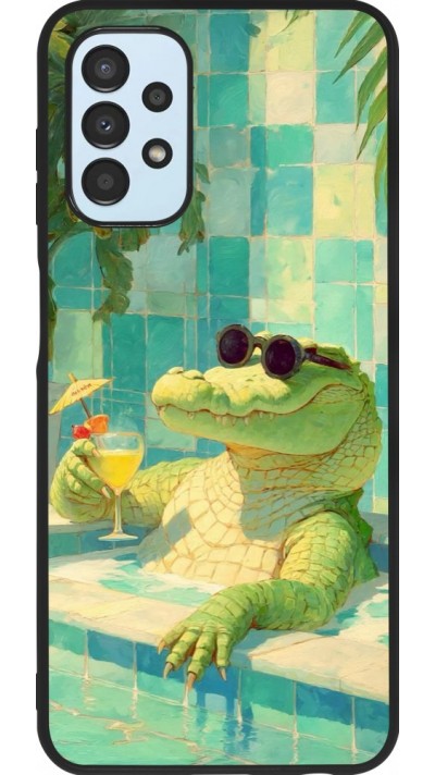 Coque Samsung Galaxy A13 5G - Silicone rigide noir Crocodile in the swimming pool Summer 2026