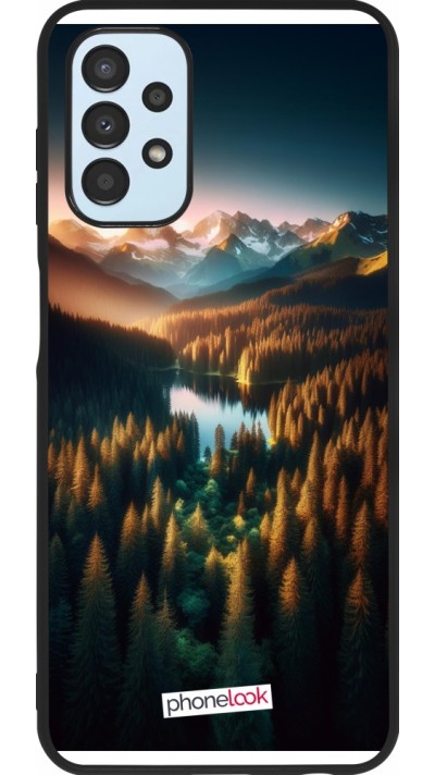 Samsung Galaxy A13 5G Case Hülle - Silikon schwarz Sonnenuntergang Waldsee