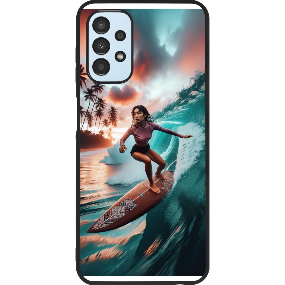 Coque Samsung Galaxy A13 5G - Silicone rigide noir Surfeuse Balinaise