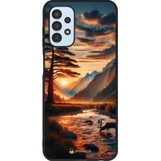 Samsung Galaxy A13 5G Case Hülle - Silikon schwarz Tal Sonnenuntergang Hirsch Baum