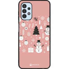 Coque Samsung Galaxy A13 5G - Silicone rigide noir Noël 2024 Rose Snowman Christmas