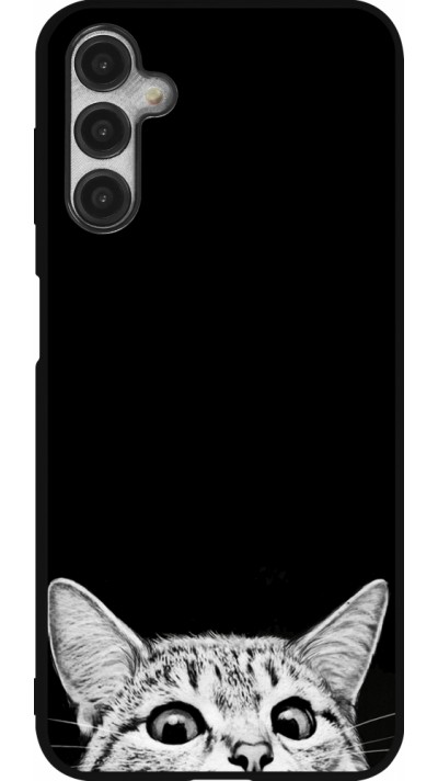 Coque Samsung Galaxy A14 5G - Silicone rigide noir Cat Looking Up Black