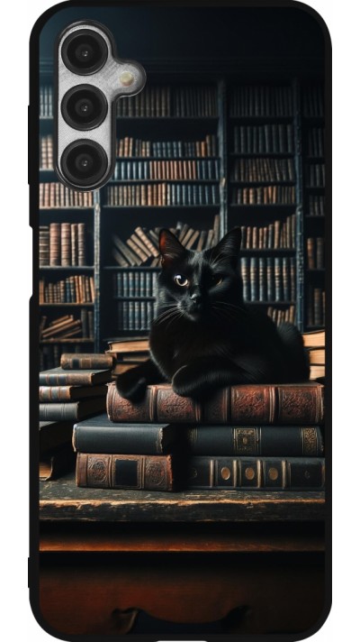 Coque Samsung Galaxy A14 5G - Silicone rigide noir Chat livres sombres