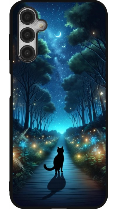 Coque Samsung Galaxy A14 5G - Silicone rigide noir Chat noir promenade