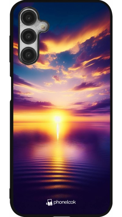 Coque Samsung Galaxy A14 5G - Silicone rigide noir Coucher soleil jaune violet