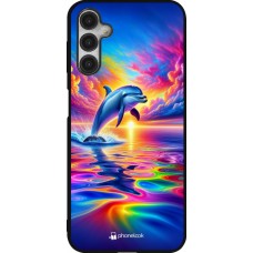 Coque Samsung Galaxy A14 5G - Silicone rigide noir Dauphin arc-en-ciel heureux